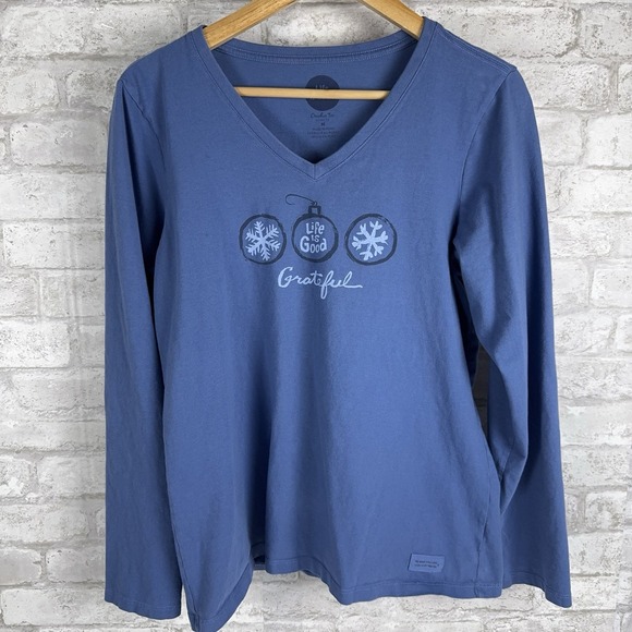 Life is Good Blue Long Sleeve T-Shirt Snowflake Grateful Crusher Tee Size Medium - Picture 2 of 10